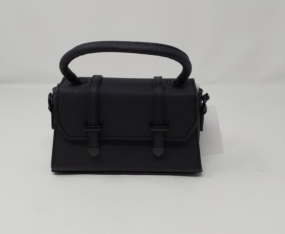 Womens Black Mini Satchel Handbag Top Handle Crossbody Purse Structured Small